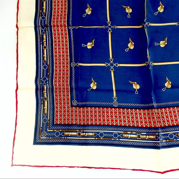 AUTH Celine Silk Scarf Red White Blue - Picture 3 of 3